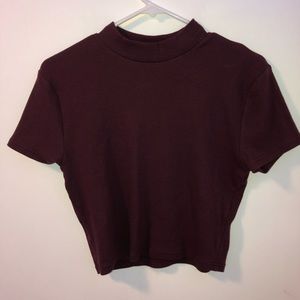 Ribbed maroon mock neck